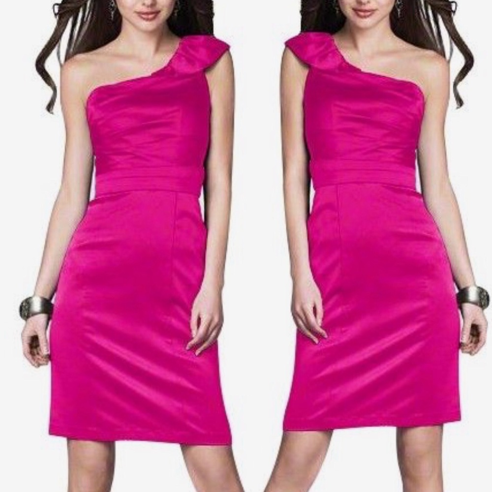 Alfred Angelo Hot Pink One Shoulder Cocktail Dress